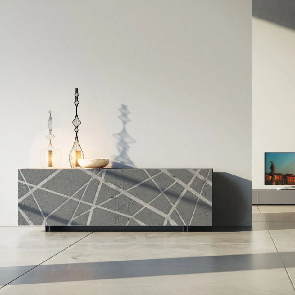 Madia in Mdf Laccato Fango Opaco con Base a Zoccolo Made in Italy - Arise Viadurini