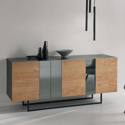 Madia in Nobilitato con 3 Ante in Rovere e Specchio Made in Italy - Romina Viadurini