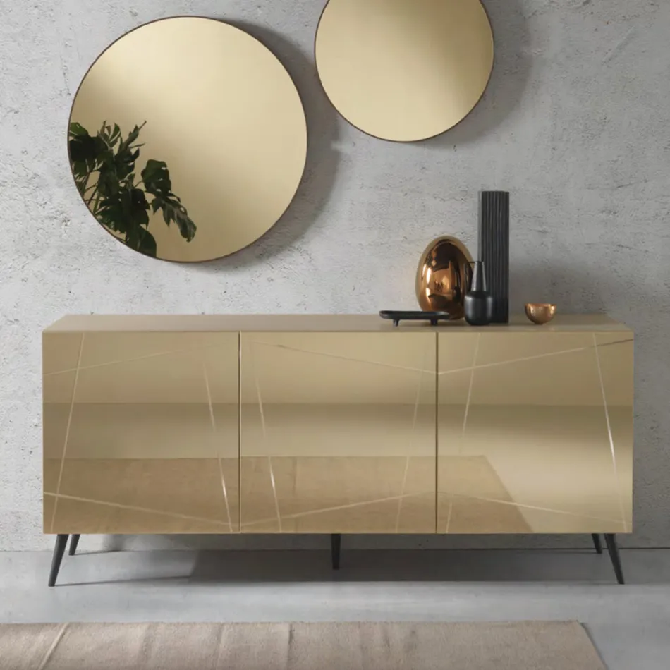 Madia in Nobilitato con Ante Rivestite in Specchio Made in Italy - Ester Viadurini