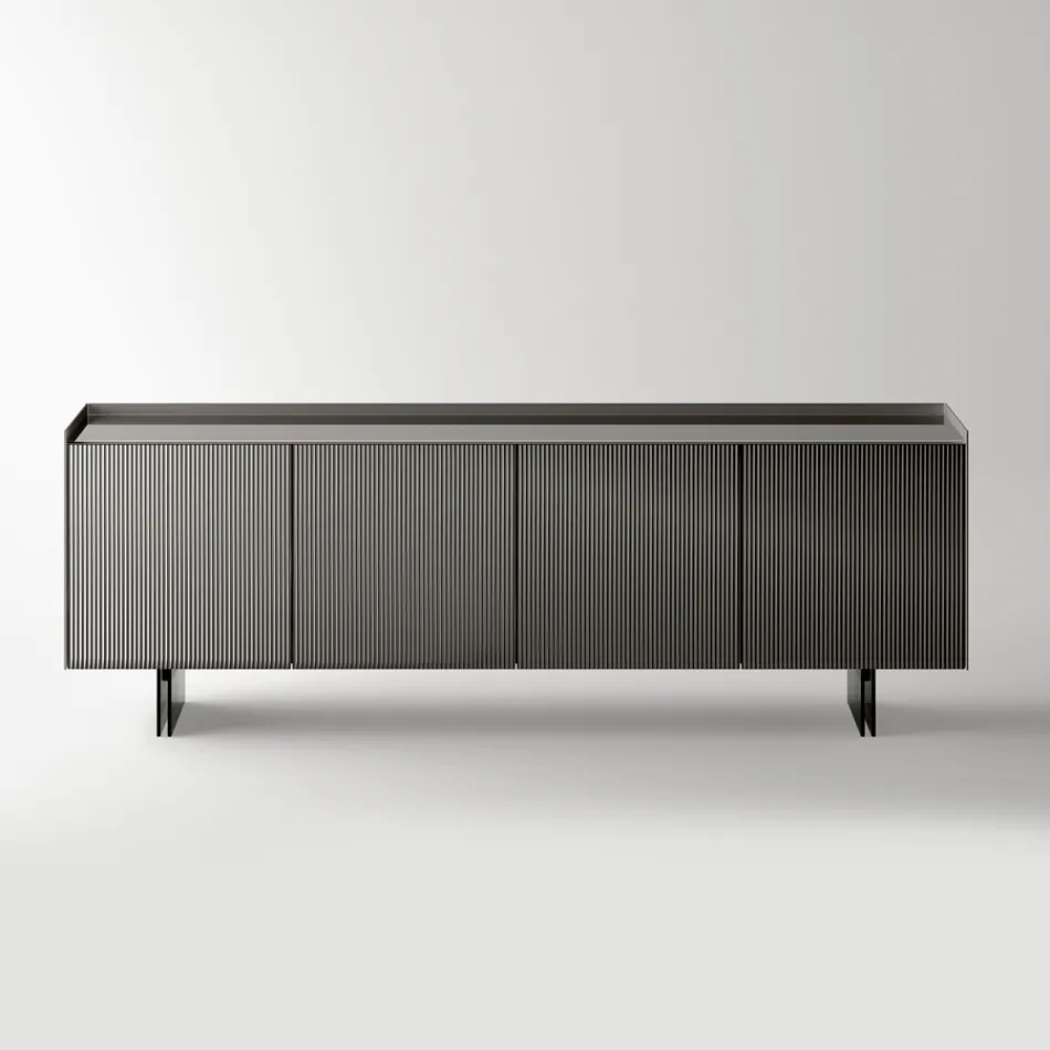 Madia Moderna con Ante Battenti in Vetro Retrolaccato Made in Italy - Lutea Viadurini