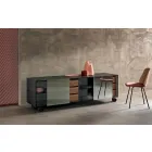Madia Moderna su Ruote in Vetro Fumè e Top in Ceramica Made in Italy – Sciocca Viadurini