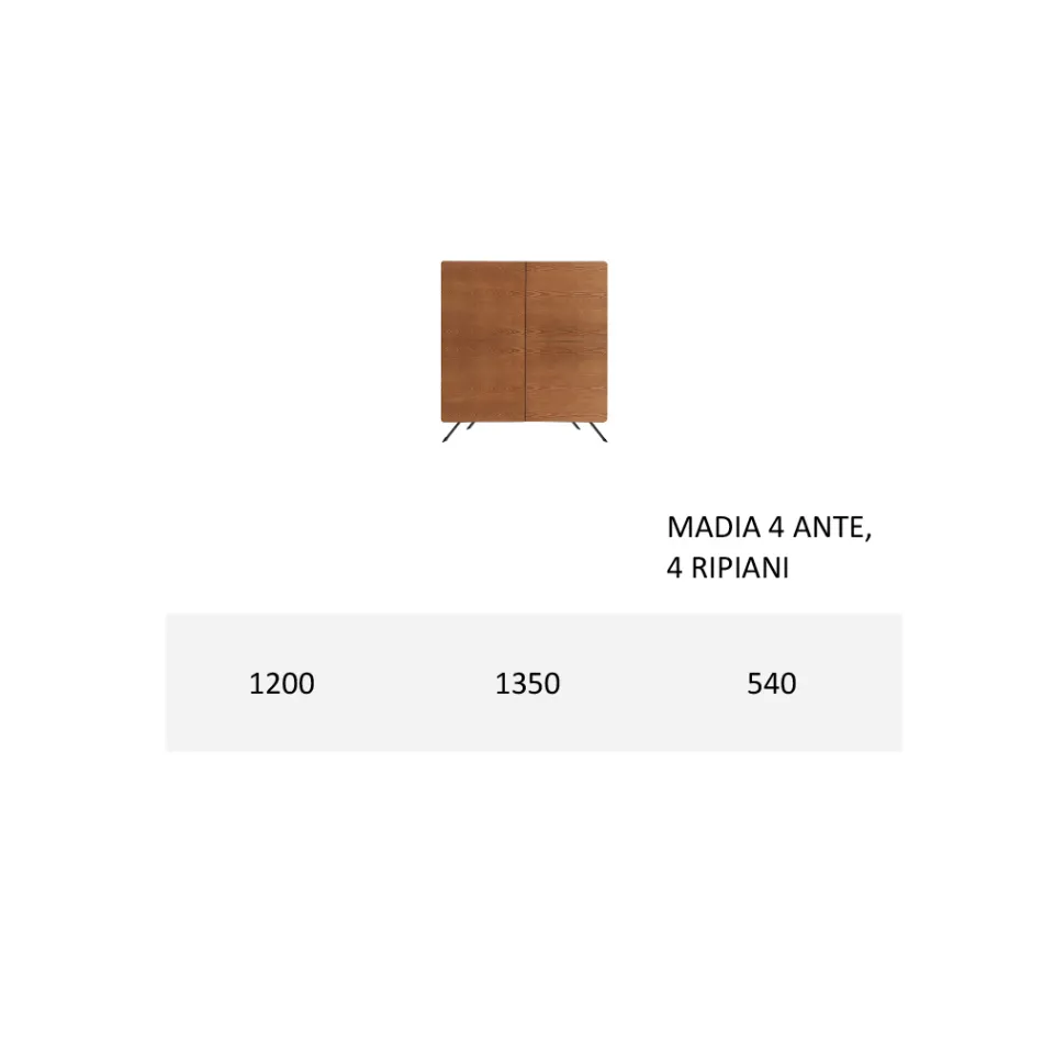 Madia Salotto Struttura Mdf e Legno Massello 4 Ante Made in Italy - Rosalba Viadurini