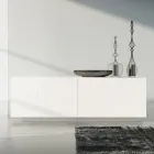 Madia Soggiorno in Mdf Laccato Bianco con Bassorilievo Made in Italy - Acqua Viadurini