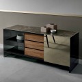 Madia Soggiorno in Vetro Fumè con Anta a Specchio Bronzo Made in Italy – Scocca