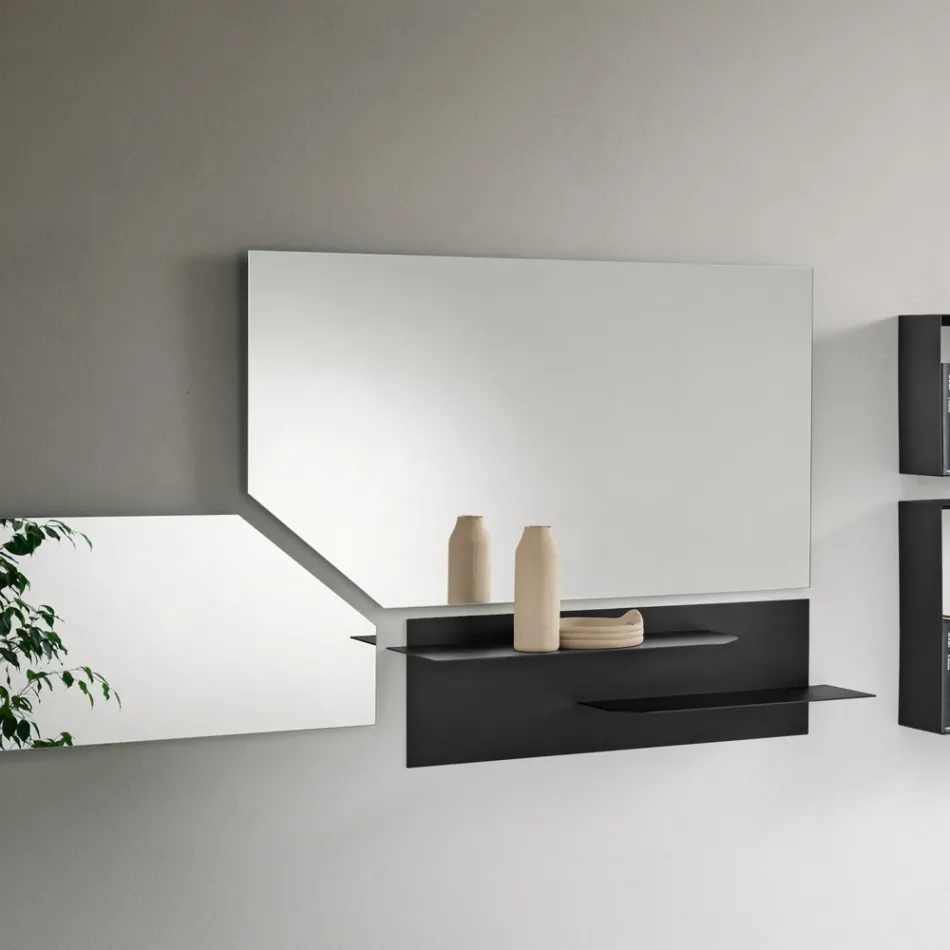 Mensola in Metallo dal Design Moderno Con Due Ripiani Orizzontali - Miro Viadurini