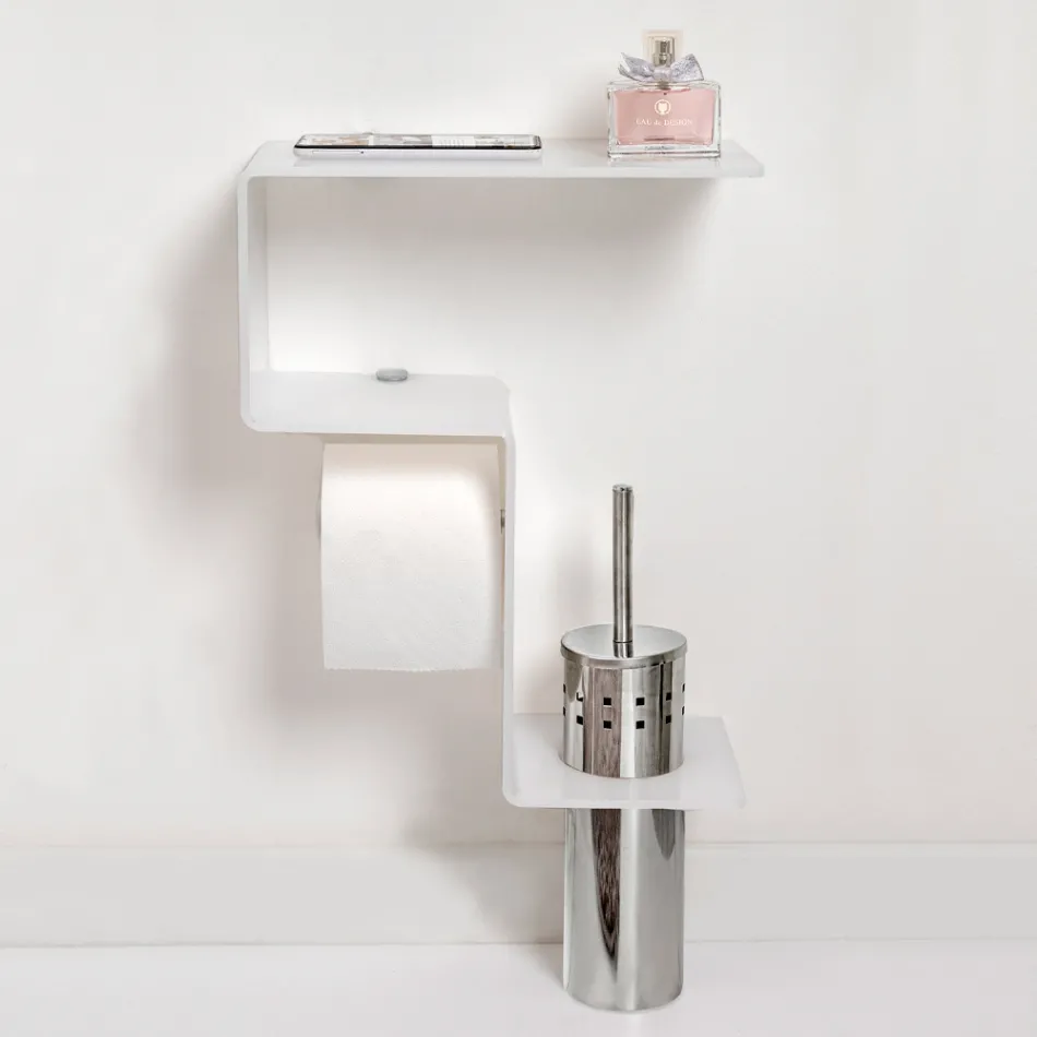 Mensola per il Bagno con Porta Rotolo e Porta Scopino Made in Italy - Paperone Viadurini
