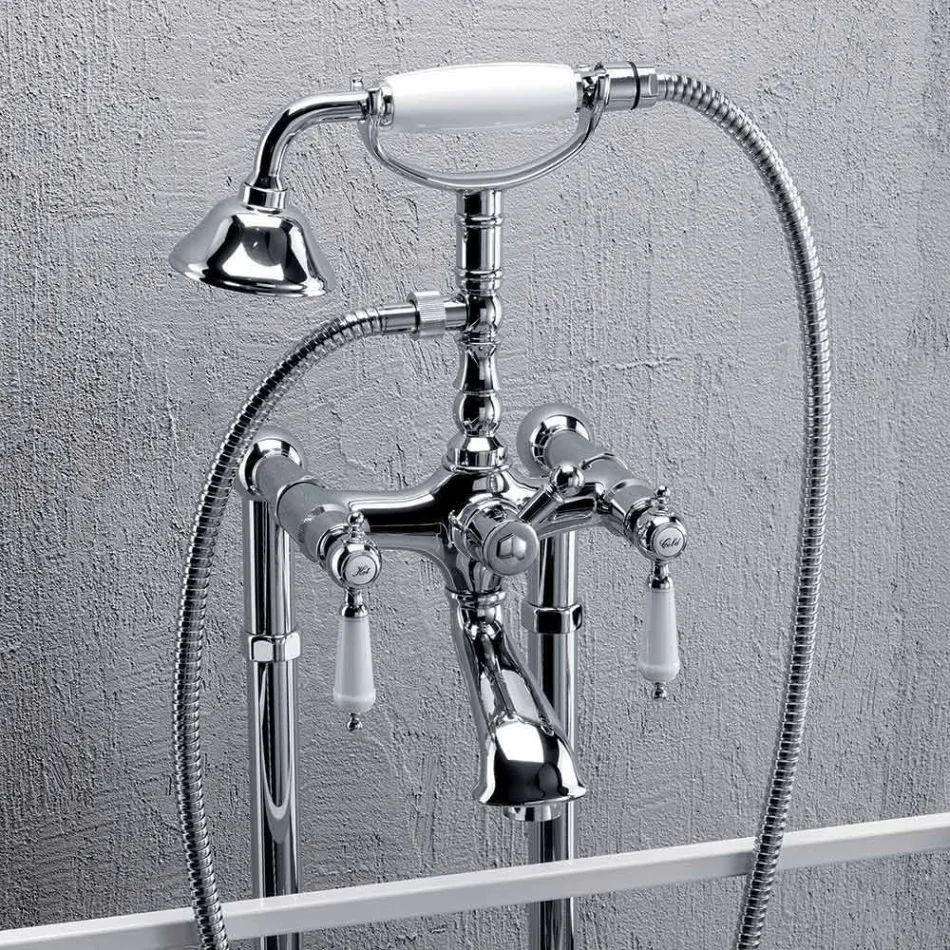 Miscelatore a Colonna per Vasca con Doccia in Ottone Made in Italy - Shelly Viadurini
