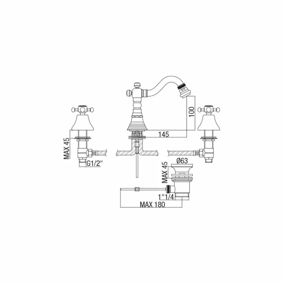 Miscelatore Bidet a 3 Fori in Ottone Design Classico Made in Italy - Lisca Viadurini