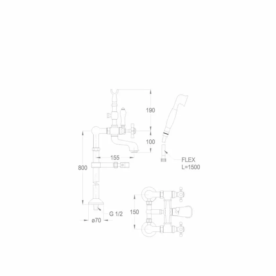 Miscelatore Classico a Pavimento per Vasca in Ottone Made in Italy - Omidio Viadurini