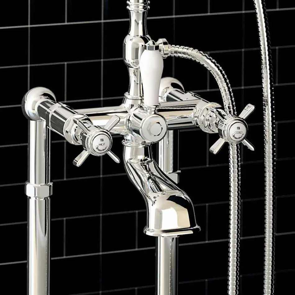 Miscelatore Classico a Pavimento per Vasca in Ottone Made in Italy - Omidio Viadurini