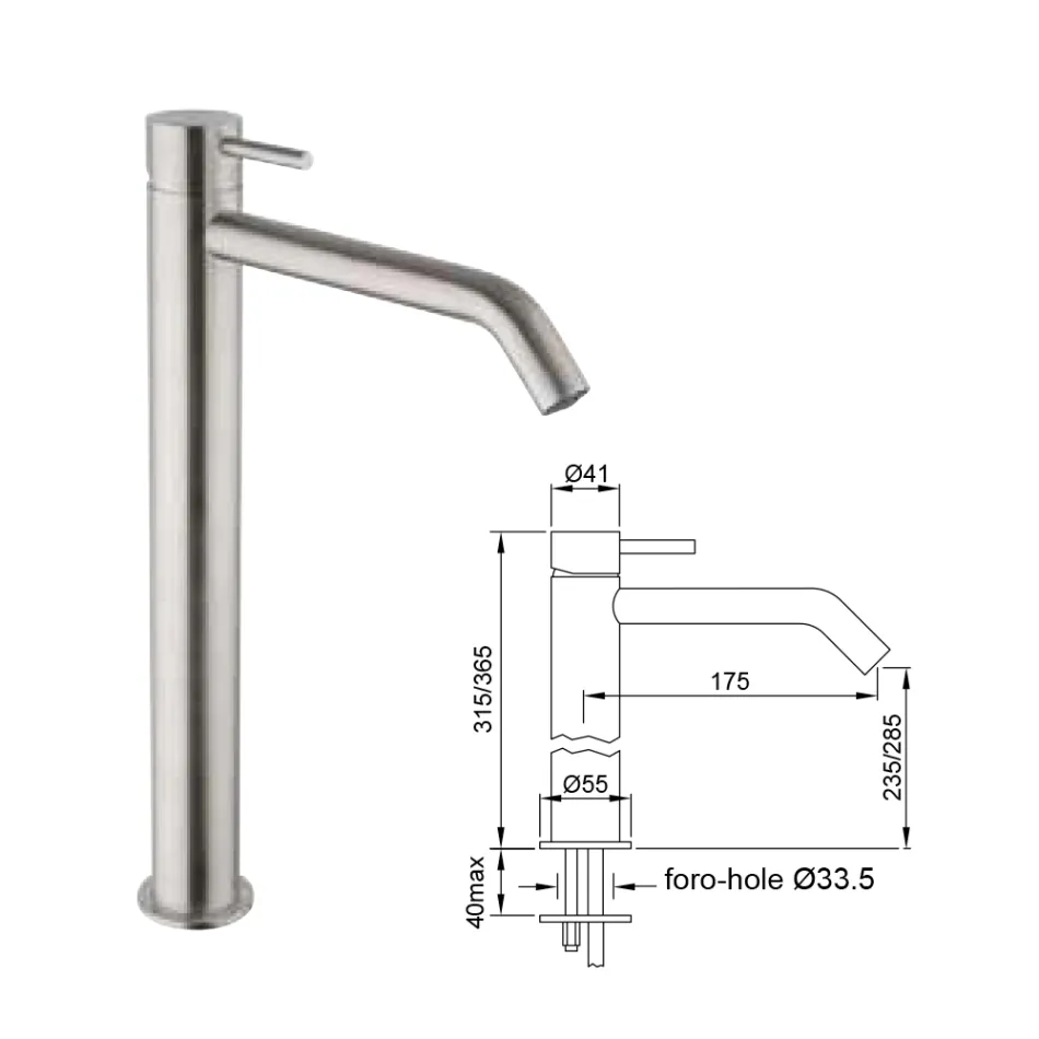 Miscelatore per Lavabo Alto con Bocca Lunga in Acciaio AISI 316L - Artigli Viadurini