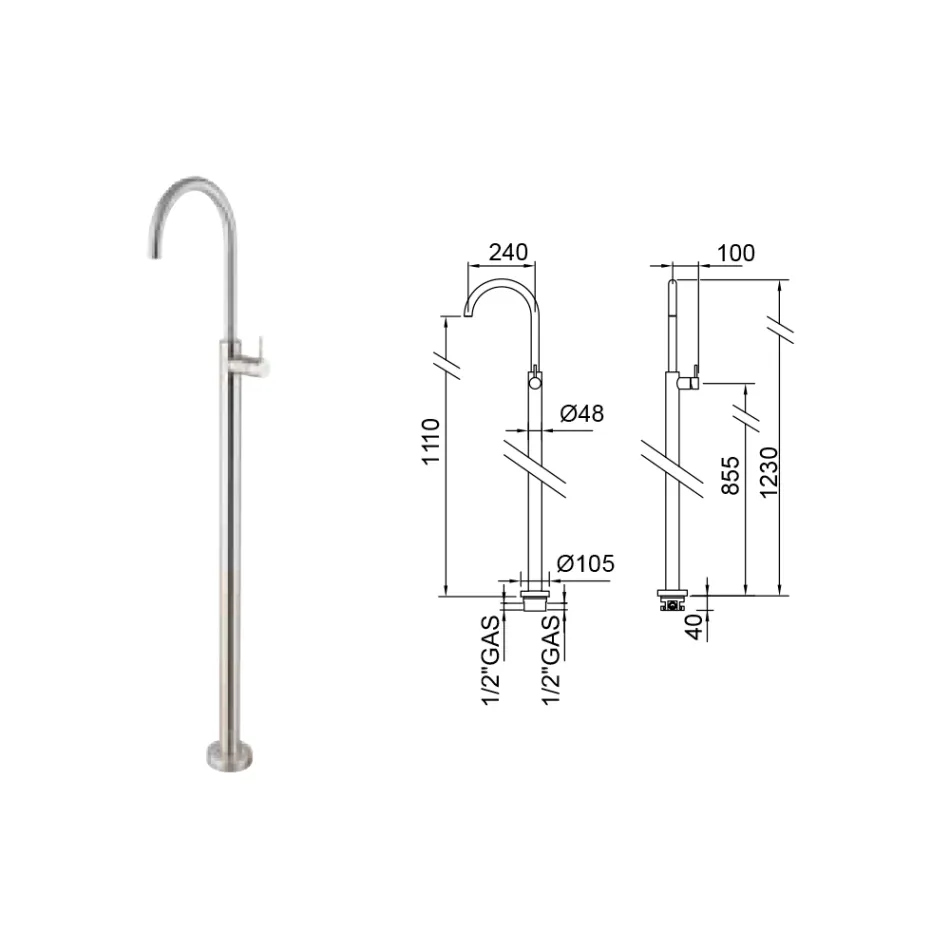 Miscelatore per Lavabo da Terra in Acciaio AISI 316L Made in Italy - Artigli Viadurini