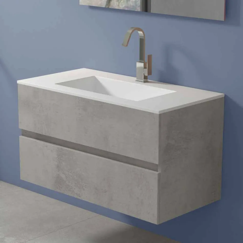 Mobile a Sospensione per il Bagno con Lavabo Integrato in 3 Dimensioni - Marione Viadurini