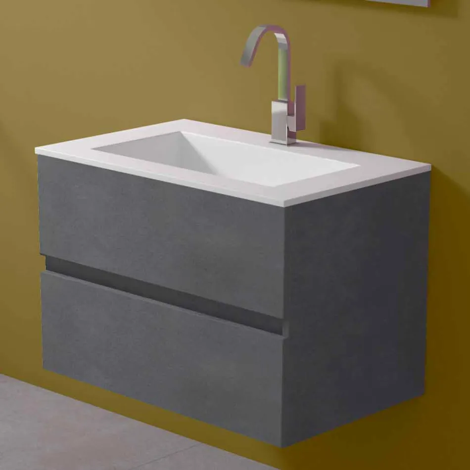Mobile a Sospensione per il Bagno con Lavabo Integrato in 3 Dimensioni - Marione Viadurini