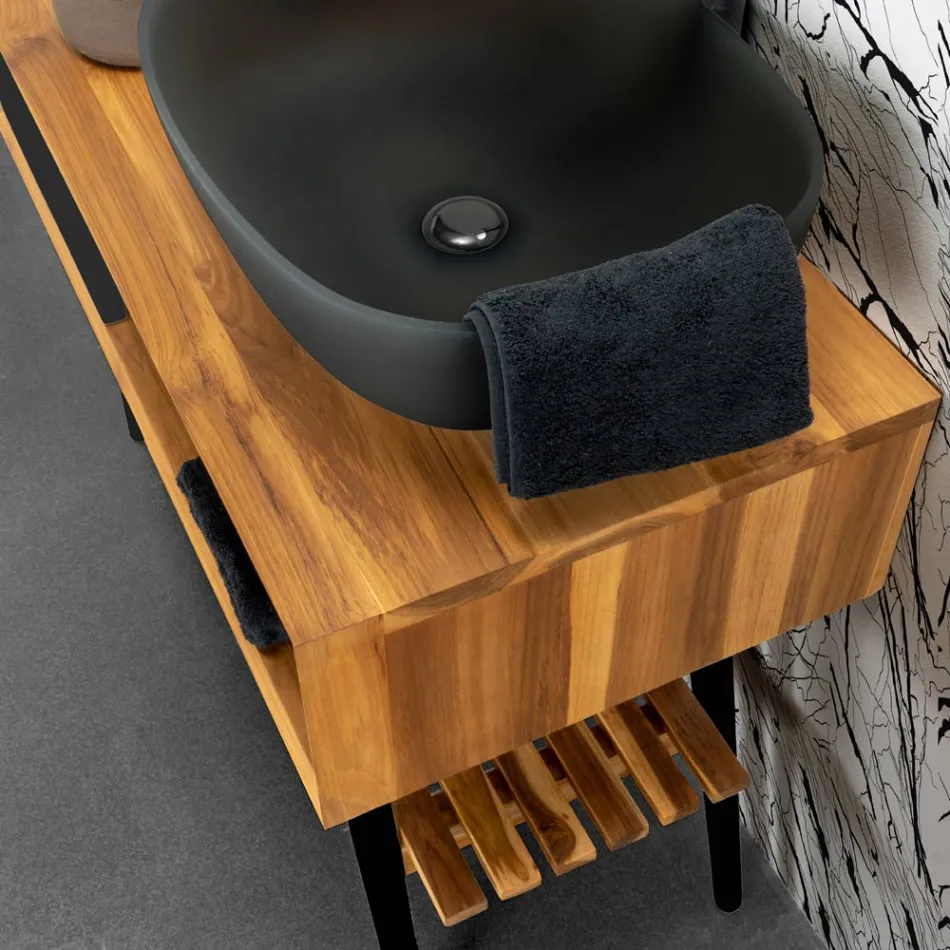 Mobile Bagno a Terra Moderno con Cassettiera Color Nero Design - Hamadou Viadurini