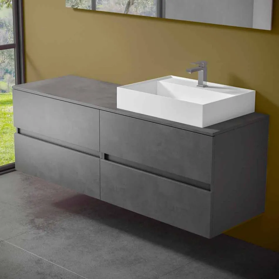 Mobile Bagno Design Moderno con Lavabo da Appoggio Dx o Sx 4 Finiture - Alchimeo Viadurini