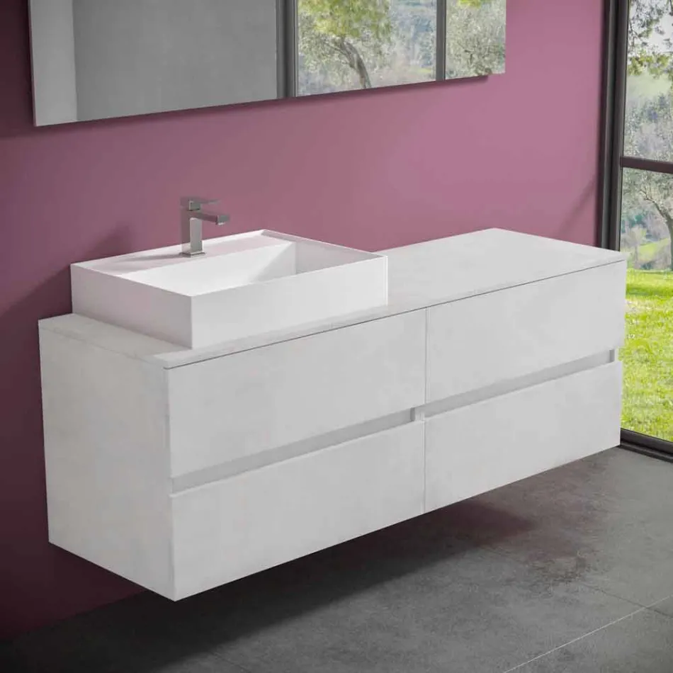 Mobile Bagno Design Moderno con Lavabo da Appoggio Dx o Sx 4 Finiture - Alchimeo Viadurini