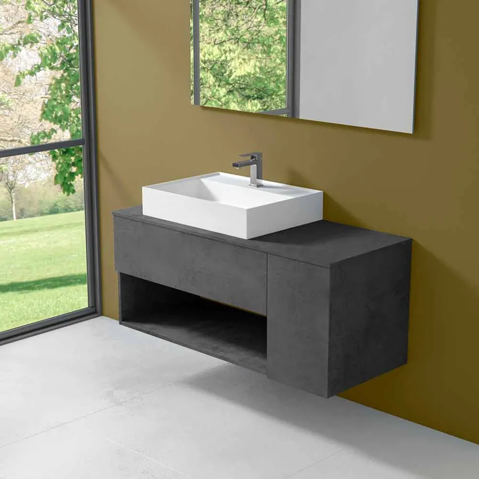 Mobile Bagno Design Sospeso con Lavabo da Appoggio Stile Moderno - Pistillo Viadurini