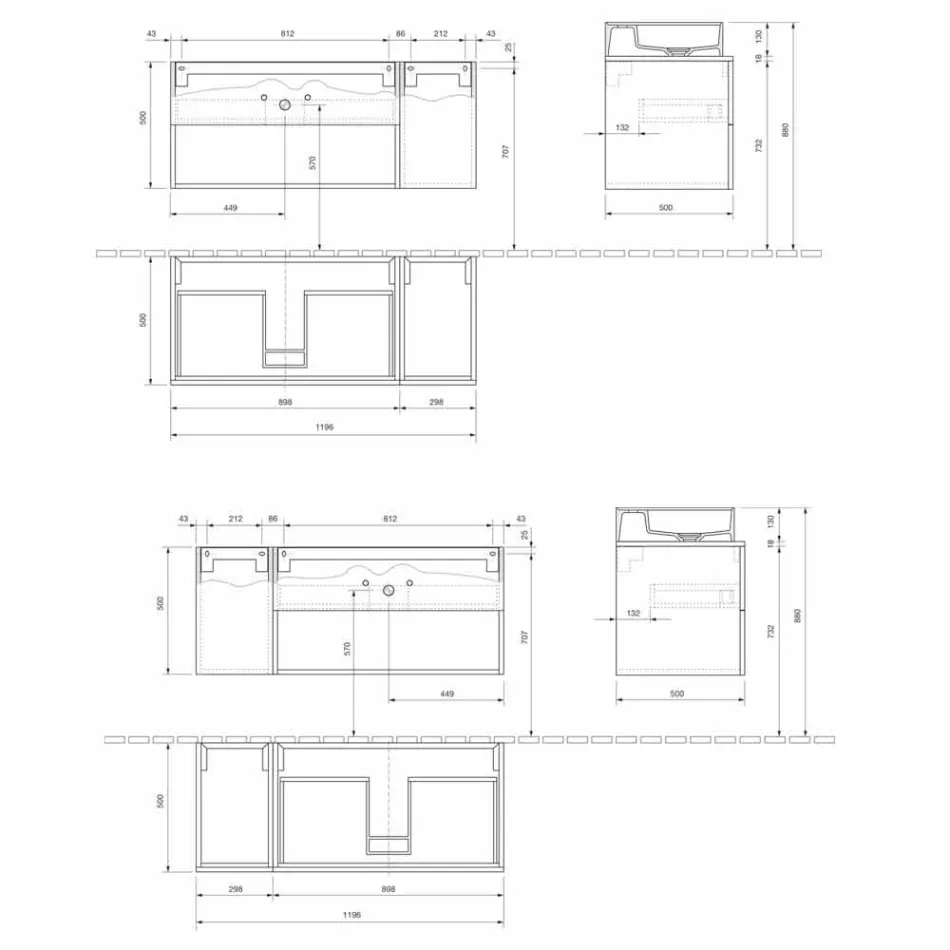 Mobile Bagno Design Sospeso con Lavabo da Appoggio Stile Moderno - Pistillo Viadurini