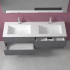 Mobile Bagno Doppio Lavabo, Design Moderno Sospeso in 4 Finiture - Doppietto Viadurini