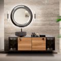 Mobile Bagno Sospeso 160 cm in Vetro 8 mm Temperato e Rovere Europeo - Excelsior