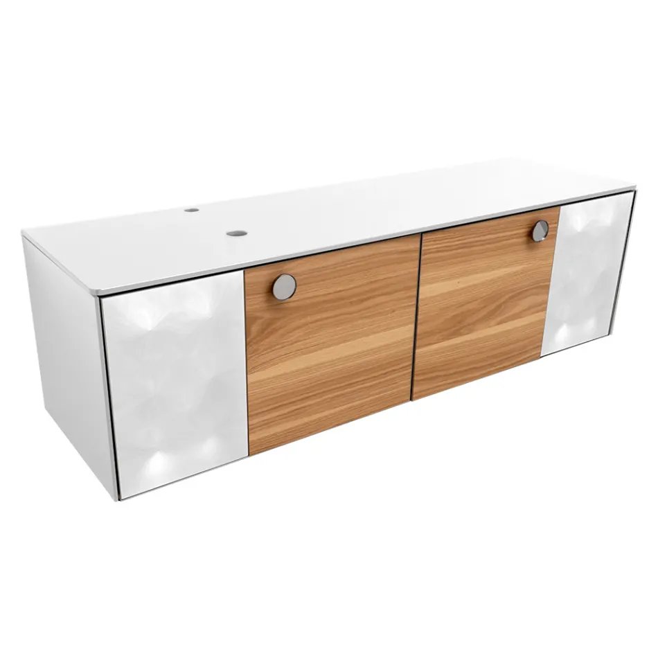 Mobile Bagno Sospeso 160 cm in Vetro 8 mm Temperato e Rovere Europeo - Excelsior Viadurini