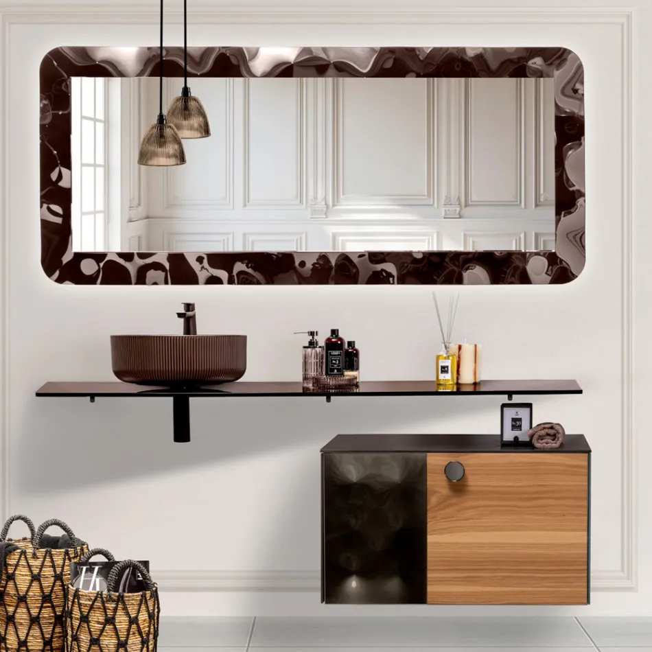 Mobile Bagno Sospeso 80 cm in Vetro 8 mm Temperato e Rovere Europeo - Excelsior Viadurini