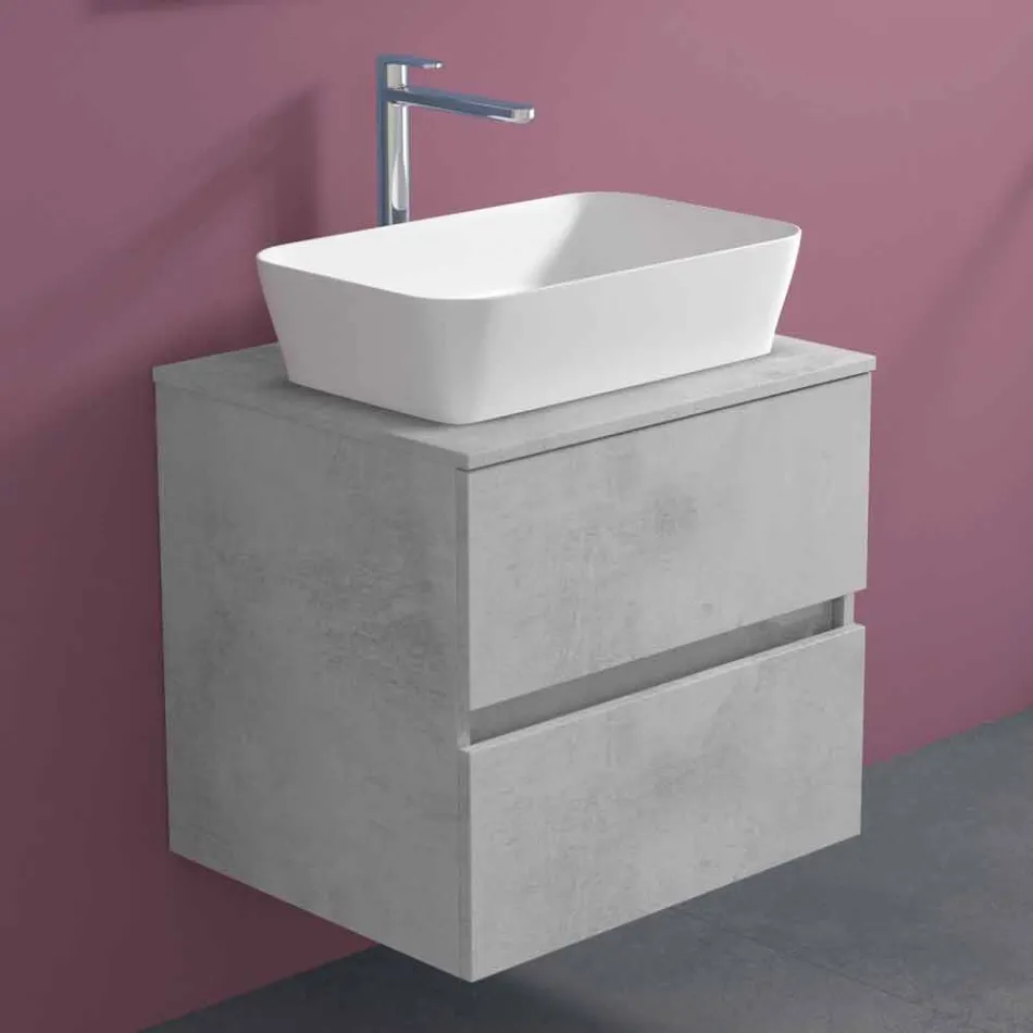 Mobile Bagno Sospeso con Lavabo da Appoggio Rettangolare, Design Moderno - Dumbo Viadurini