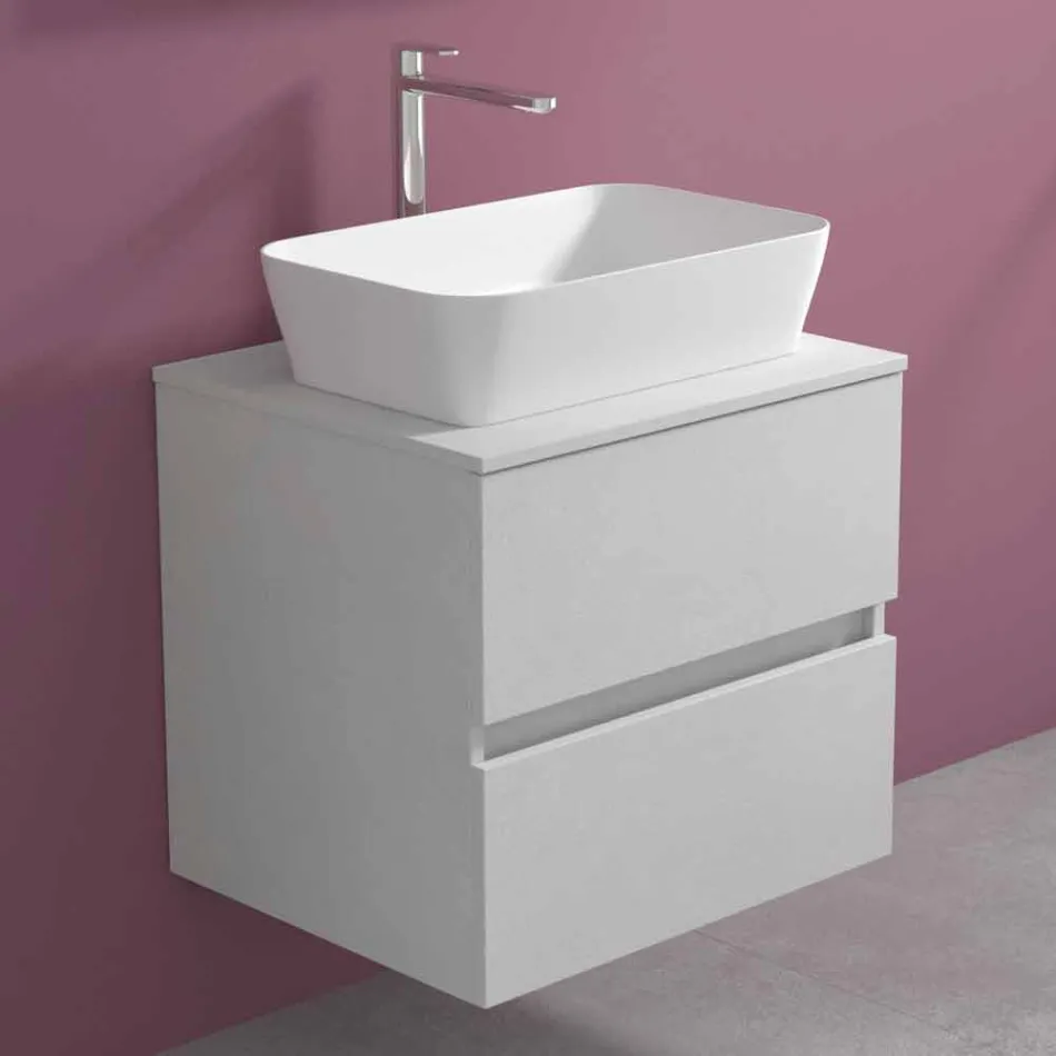 Mobile Bagno Sospeso con Lavabo da Appoggio Rettangolare, Design Moderno - Dumbo Viadurini