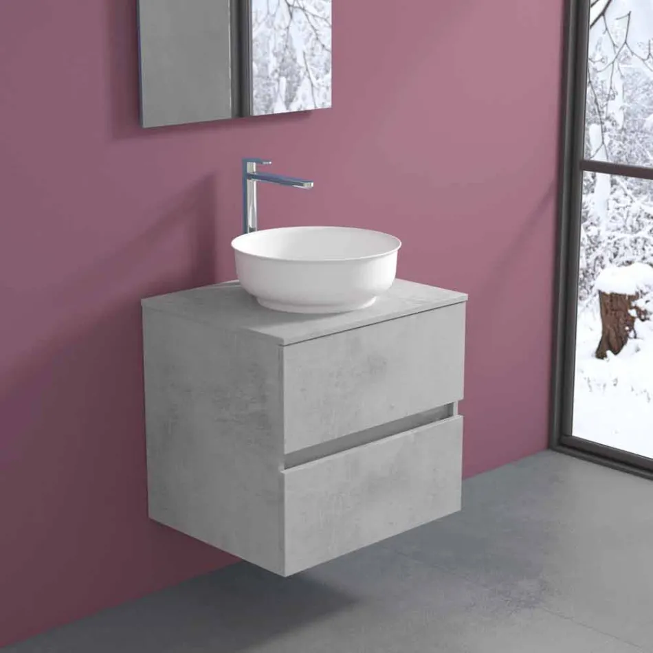 Mobile Bagno Sospeso con Lavabo da Appoggio Rotondo, Design Moderno - Dumbo Viadurini