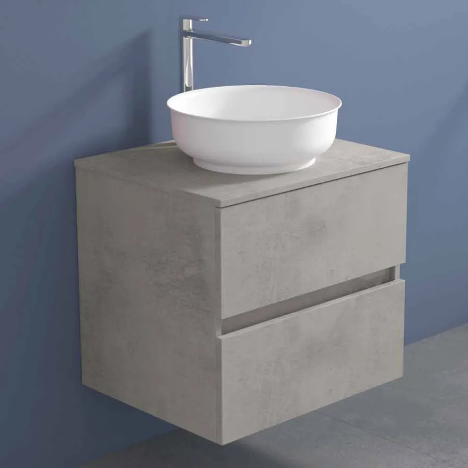 Mobile Bagno Sospeso con Lavabo da Appoggio Rotondo, Design Moderno - Dumbo Viadurini