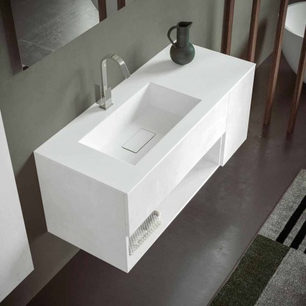 Mobile Bagno Sospeso e Lavabo Integrato, Design Moderno in 4 Finiture - Pistillo Viadurini