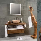 Mobile Bagno Sospeso in Teak con Portasalviette in Hi Macs® Bianco - Saverno Viadurini