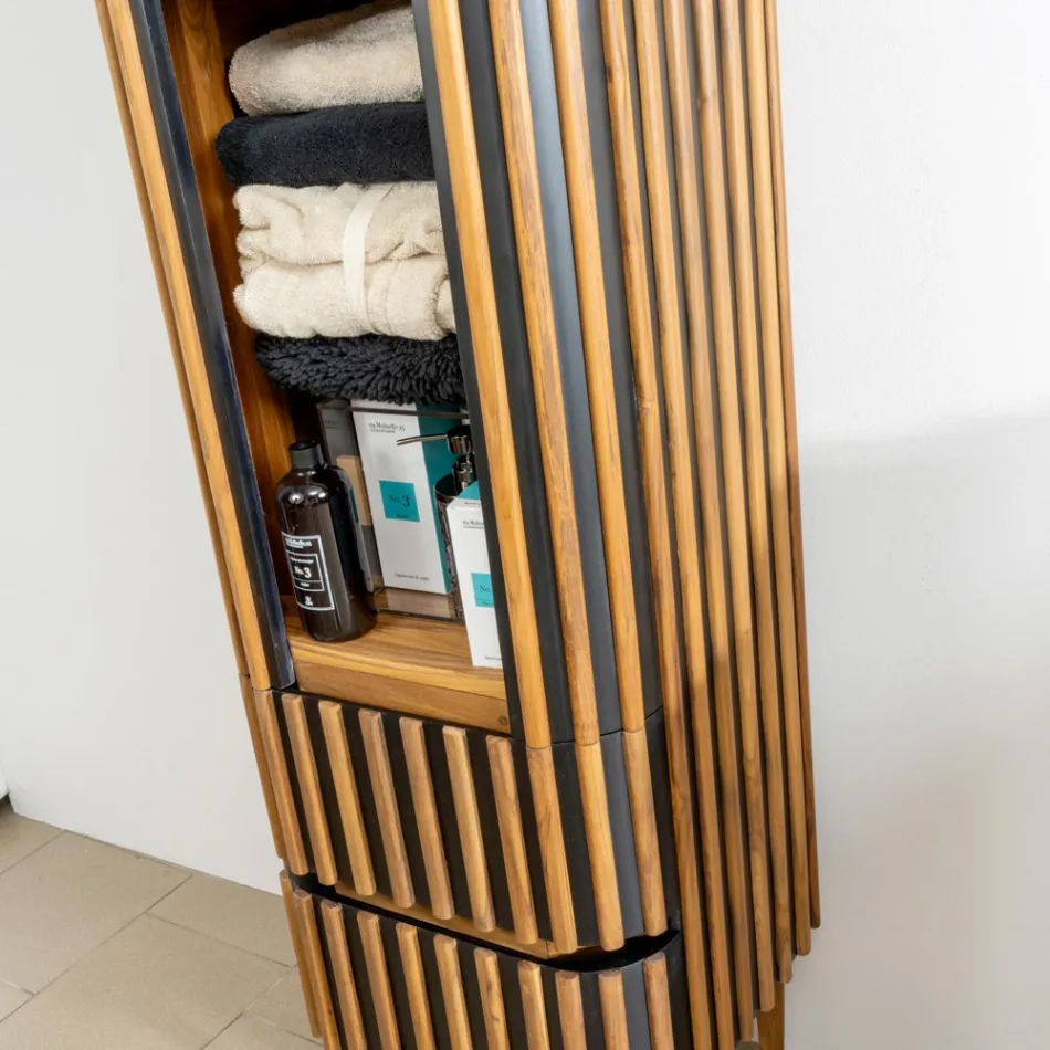 Mobile da Bagno a Colonna Realizzato in Teak Massello e Mogano - Plumeria Viadurini