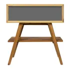 Mobile da Bagno a Terra in Teak Naturale con Appoggio Color Grigio - Gatien Viadurini