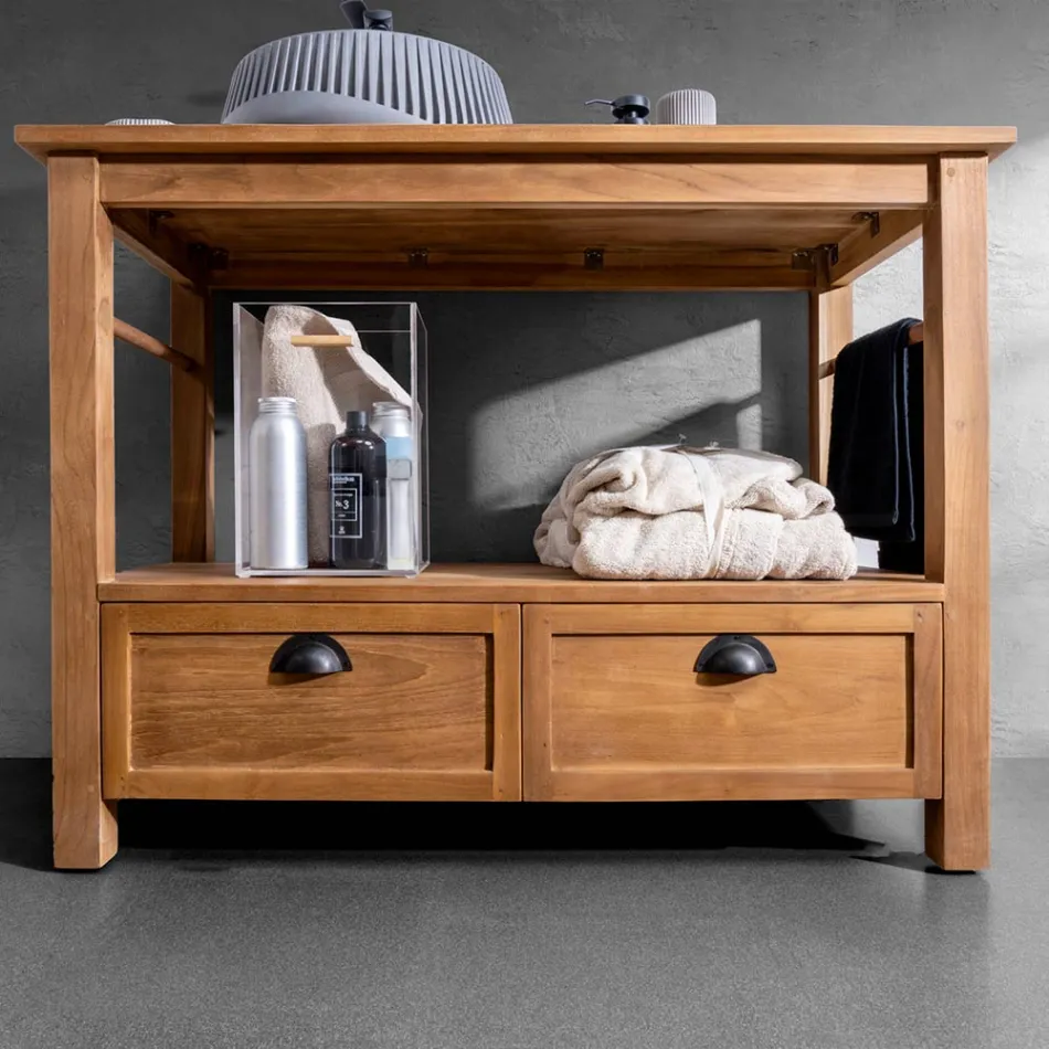 Mobile da Bagno da Terra Realizzato in Teak con Due Cassetti - Frangipani  Viadurini