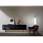 Mobile Madia da Soggiorno in Vetro Fumè e Marmo Verde o Rosso con Led - Leonarda Viadurini