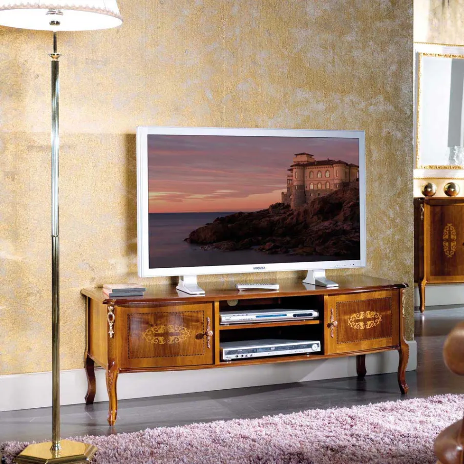 Mobile Porta Tv Classico in Legno con Intarsi Made in Italy - Katerine Viadurini