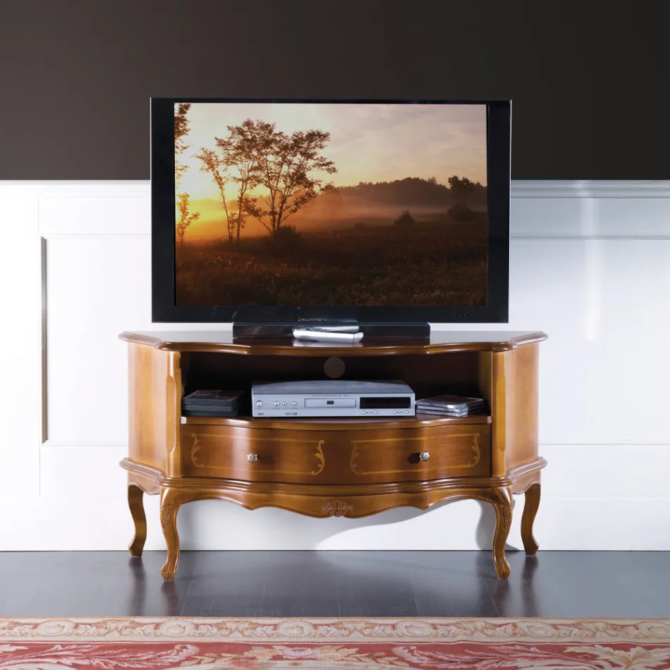 Mobile Porta Tv Classico in Legno Noce Intarsiato Made in Italy - Leonor Viadurini