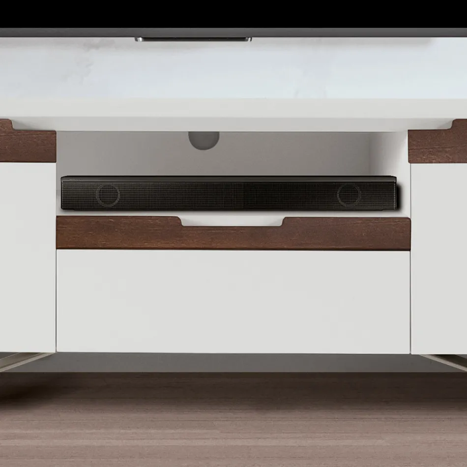 Mobile Porta TV con 2 Ante in Finitura Canaletto e Bianco Made in Italy - Kari Viadurini
