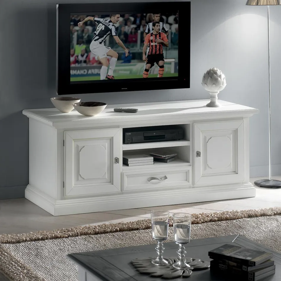 Mobile Porta Tv con 2 Vani a Giorno e 2 Ante in Laccato Bianco Made in Italy - Atai Viadurini