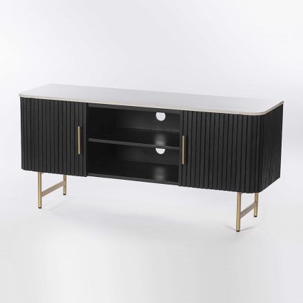 Mobile Porta Tv con Piano in Marmo e Struttura in Legno di Mango - Pescatore Viadurini
