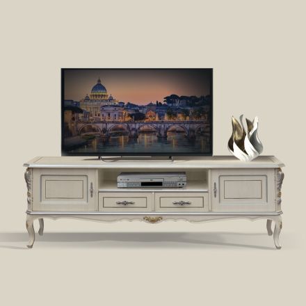 Mobile Porta Tv di Lusso Legno Bianco e Argento Made in Italy - Cheverny Viadurini