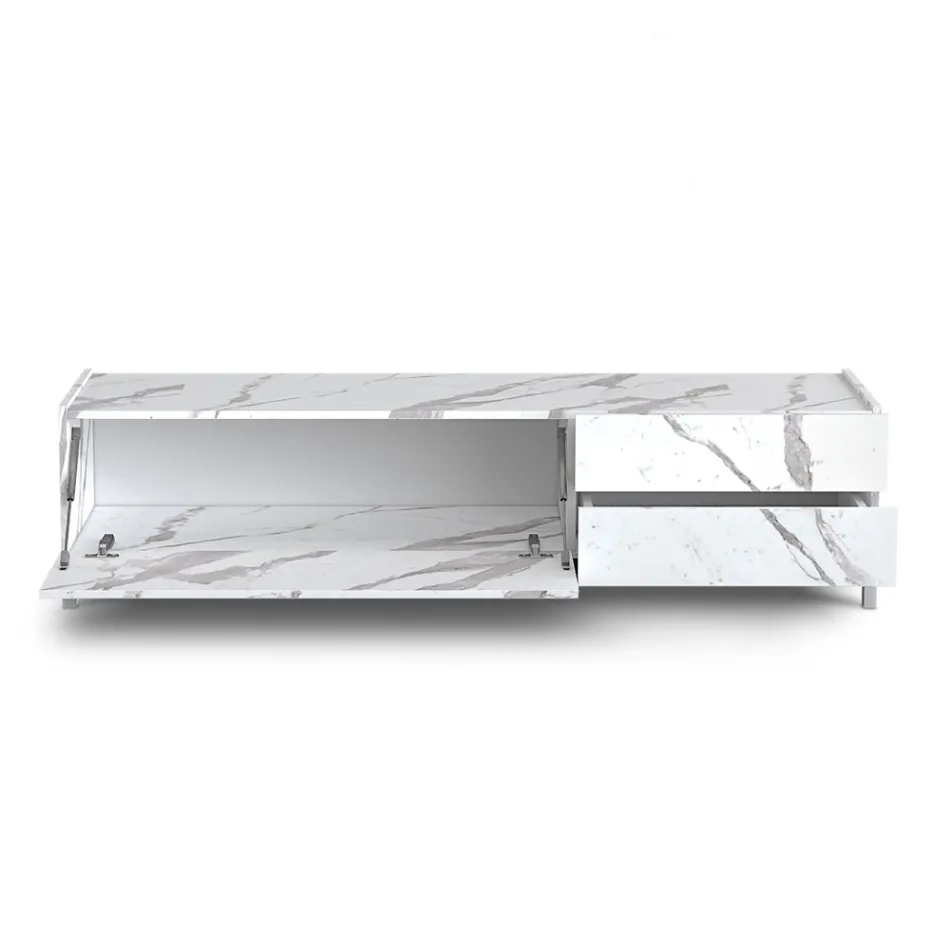 Mobile Porta Tv Rivestito in Melaminico Finitura Marmo Made in Italy - Zinco Viadurini
