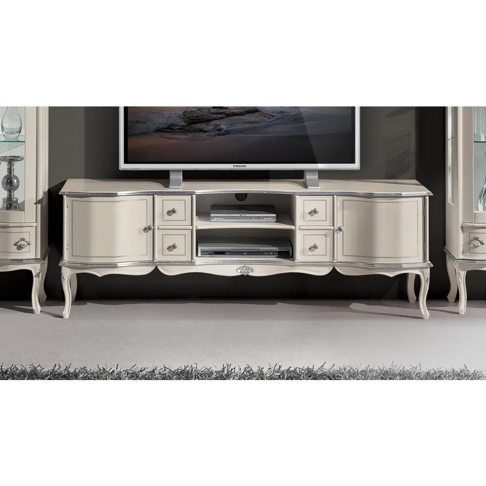 Mobile Salotto Porta Tv Legno Bianco e Argento Made in Italy - Windsor Viadurini
