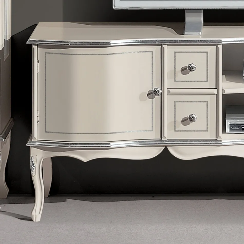 Mobile Salotto Porta Tv Legno Bianco e Argento Made in Italy - Windsor Viadurini