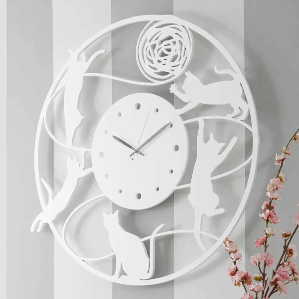 Orologio a Muro dal Design Grande Moderno Rotondo Colorato Decorato - Gatto Viadurini