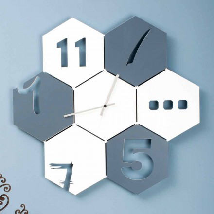 Orologio a Muro Grande in Legno Colorato Design Moderno Esagonale - Nidodape Viadurini