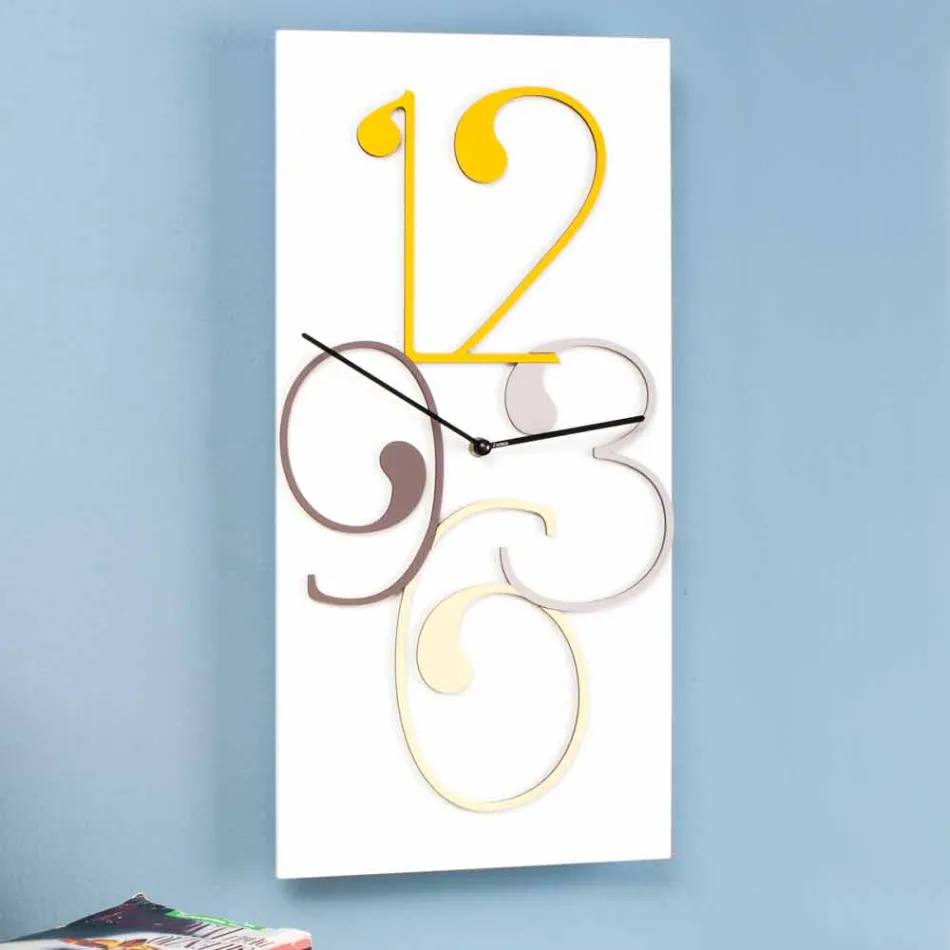 Orologio a Muro Legno Colorato e Bianco Design Rettangolare Moderno - Matematica Viadurini