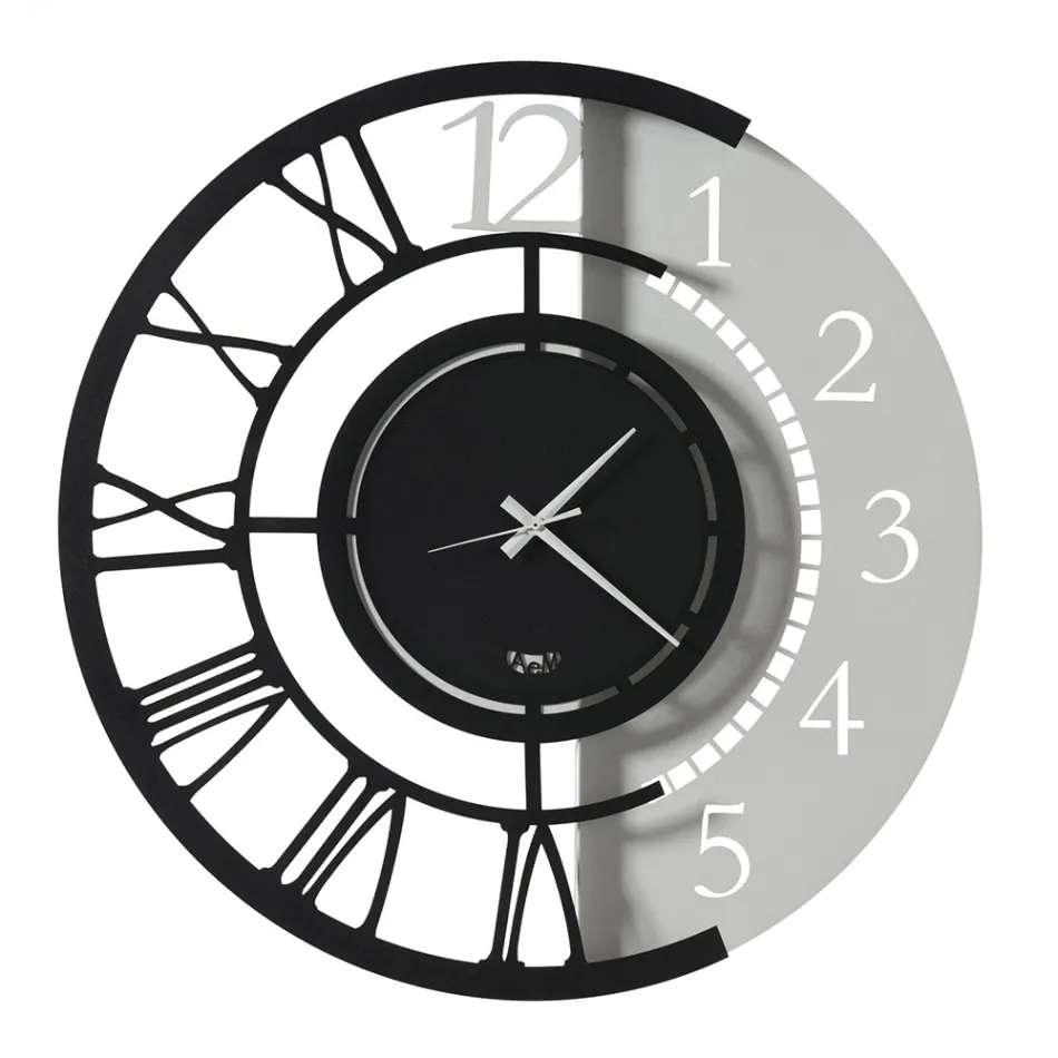 Orologio a Parete in Ferro Design Tondo Moderno Doppia Numerazione - Kassio Viadurini